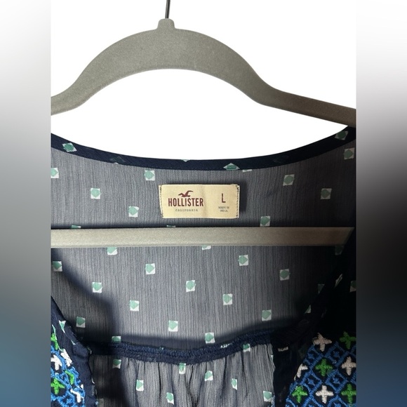 Hollister Navy Blue Embroidered Sheer Blouse - Size Large - Picture 3 of 4